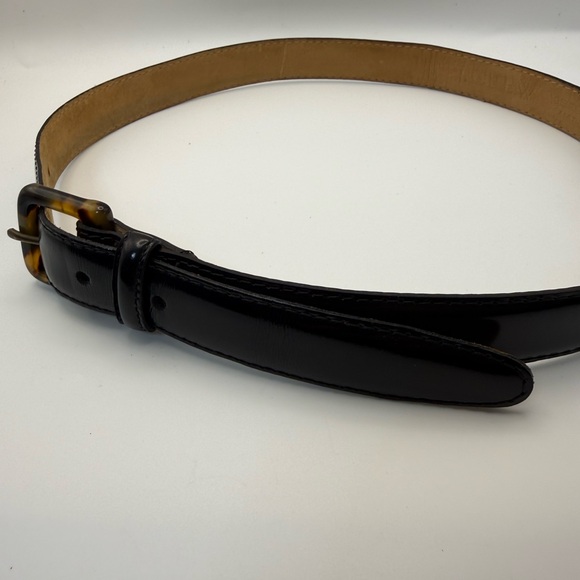 Vintage J.Crew Black Leather Belt Size 27 Made in USA Tortoise Buckle - Picture 6 of 10